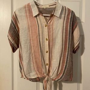 Striped Buttoned Cropped Shirt